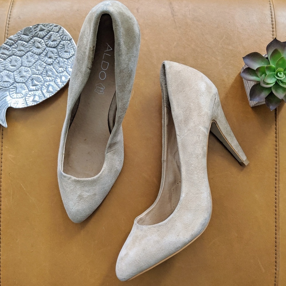 Aldo tan cream nude suede leather heel pump